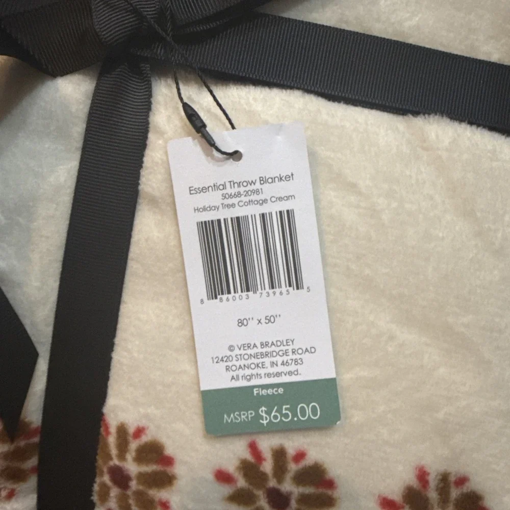 Vera Bradley Throw Blanket Holiday Tree Cottage Cream 80 X 50 inch‎ NEW Sealed
